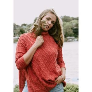Mer Sea Traveler Cable Knit Sweater Coral